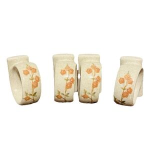Ceramic‎ Napkin Rings Orange Flowers Green Petals Japan Flat Bottom Fall Decor